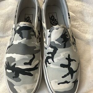 Vans Black and Gray Camouflage Slip-Ons